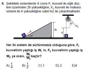 11. Sınıf Fizik test8 soru 6