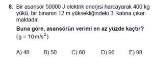 11. Sınıf Fizik test8 soru 8