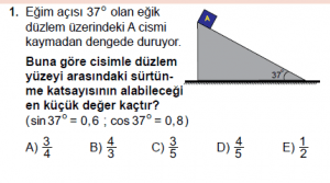 11.Sınıf Fizik test 3 soru 1