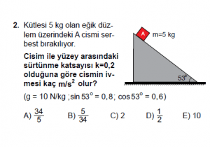 11.Sınıf Fizik test3  soru 2