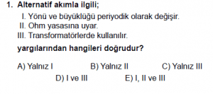 12. Sınıf Fizik Test5 Soru 1