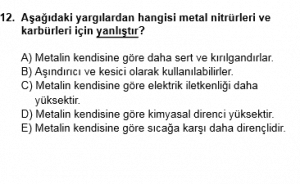 12. Sınıf Kimya Test 1 Soru 12