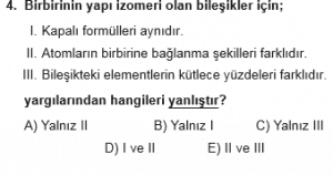 12. Sınıf Kimya Test 10  Soru 4