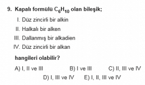 12. Sınıf Kimya Test 10  Soru 9