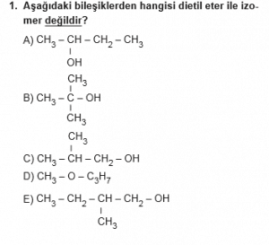 12. Sınıf Kimya Test 11  Soru 1