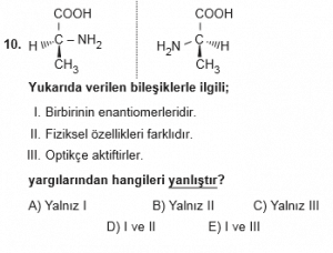 12. Sınıf Kimya Test 11  Soru 10