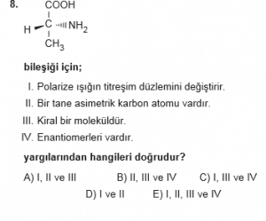 12. Sınıf Kimya Test 11  Soru 8