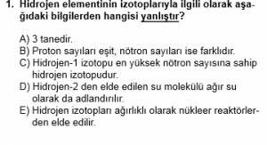 12. Sınıf Kimya Test 2 Soru 1