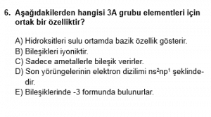12. Sınıf Kimya Test 2 Soru 6