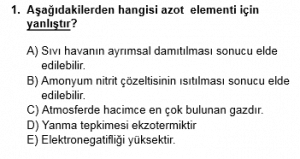 12. Sınıf Kimya Test 3 Soru 1