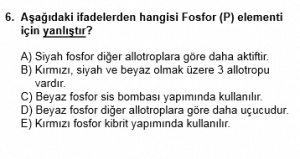 12. Sınıf Kimya Test 3 Soru 6