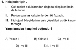12. Sınıf Kimya Test 4 Soru 1