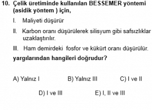 12. Sınıf Kimya Test 4 Soru 10