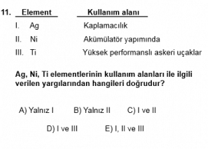 12. Sınıf Kimya Test 4 Soru 11