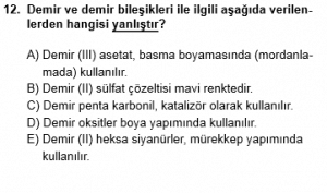 12. Sınıf Kimya Test 4 Soru 12