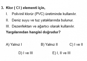 12. Sınıf Kimya Test 4 Soru 3