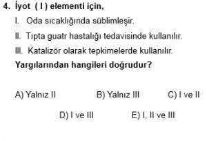 12. Sınıf Kimya Test 4 Soru 4