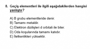 12. Sınıf Kimya Test 4 Soru 8