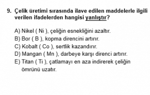 12. Sınıf Kimya Test 4 Soru 9
