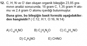 12. Sınıf Kimya Test 5 Soru 12