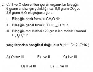 12. Sınıf Kimya Test 5 Soru 5