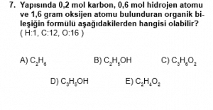 12. Sınıf Kimya Test 5 Soru 7