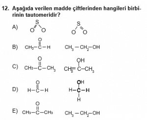 12. Sınıf Kimya Test 6 Soru 12