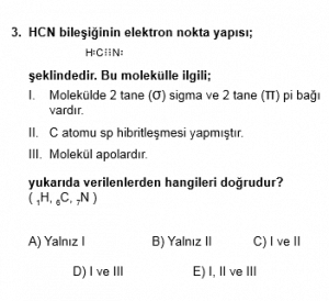 12. Sınıf Kimya Test 6 Soru 3