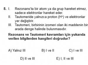 12. Sınıf Kimya Test 6 Soru 8
