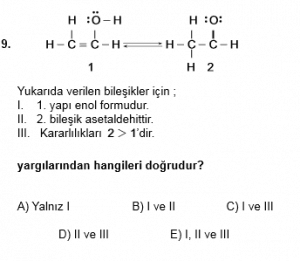 12. Sınıf Kimya Test 6 Soru 9