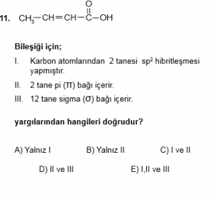 12. Sınıf Kimya Test 7 Soru 11