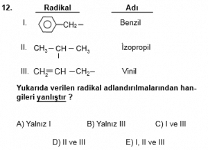12. Sınıf Kimya Test 8 Soru 12