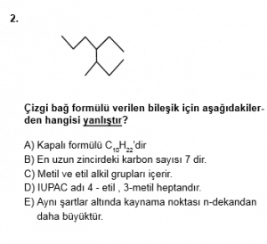 12. Sınıf Kimya Test 8 Soru 2