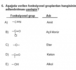 12. Sınıf Kimya Test 8 Soru 6