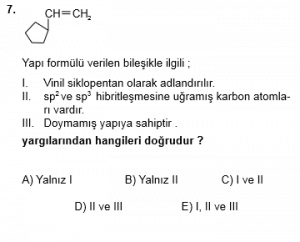 12. Sınıf Kimya Test 8 Soru 7