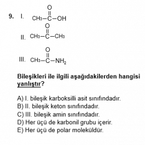 12. Sınıf Kimya Test 8 Soru 9