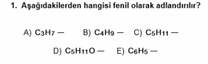 12. Sınıf Kimya Test 9 Soru 1