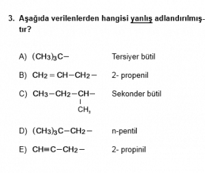 12. Sınıf Kimya Test 9 Soru 3