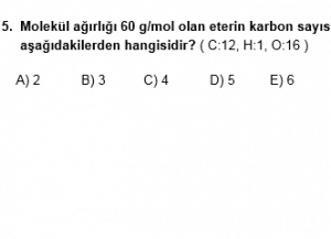 12. Sınıf Kimya Test 9 Soru 5