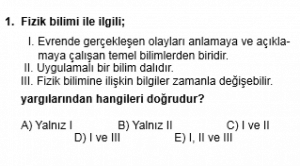 9. Sınıf Fizik Kazanım Test 1 Soru 1