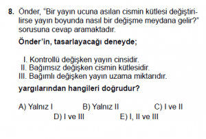 9. Sınıf Fizik Kazanım Test 1 Soru 8