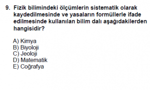 9. Sınıf Fizik Kazanım Test 1 Soru 9