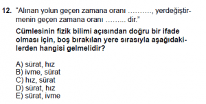 9. Sınıf Fizik Test 10 Soru 12