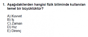 9. Sınıf Fizik Test 3 Soru 1