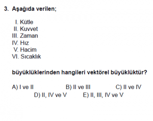 9. Sınıf Fizik Test 3 Soru 3