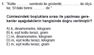 9. Sınıf Fizik Test 4 Soru 1