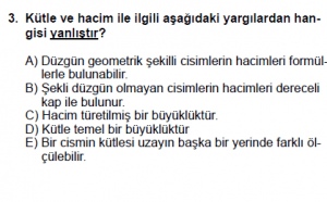 9. Sınıf Fizik Test 4 Soru 3