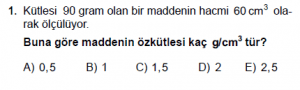 9. Sınıf Fizik Test 5 Soru 1