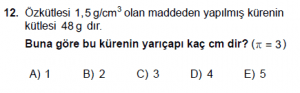 9. Sınıf Fizik Test 5 Soru 12