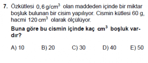 9. Sınıf Fizik Test 5 Soru 7